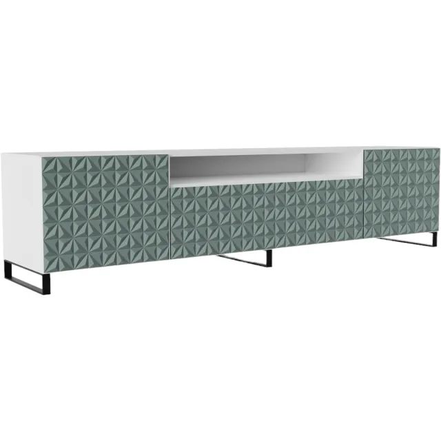 Margaret Hadas24 TV-kast Cali III, woonwand, lowboard, tv-standaard, woonwand, woonkamer, tv-meubel, woonkamermeubilair, televisie, highboard, TV-kast, tv-lowboard, 200 cm, 3 deuren, wit, groen