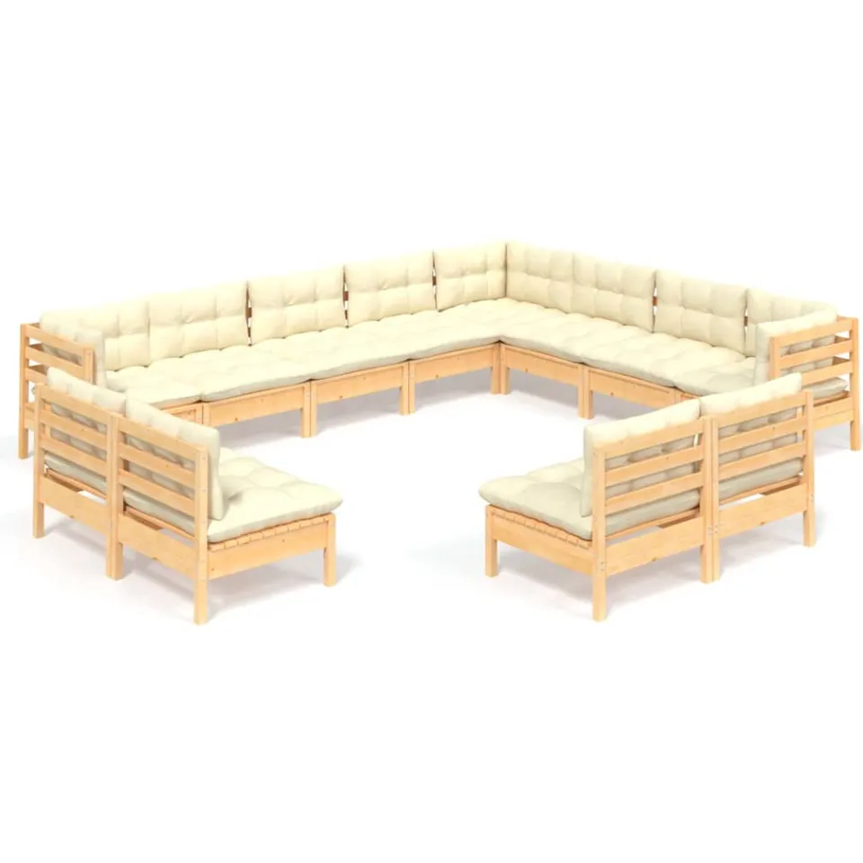 vidaXL 12-delige Loungeset met crèmekleurige kussens grenenhout, foto 3
