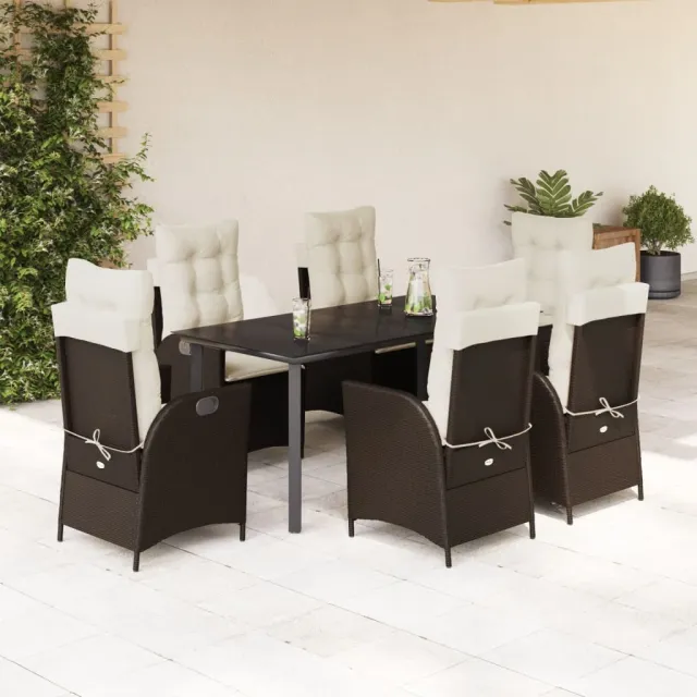 vidaXL 7-delige Tuinset met kussens poly rattan bruin, foto 2