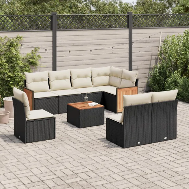 vidaXL 9-delige Loungeset met kussens poly rattan zwart, foto 2