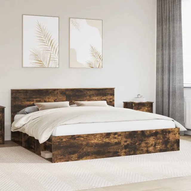 vidaXL Bedframe Gerookt eiken 200 x 200 cm Massief grenenhout Bruin