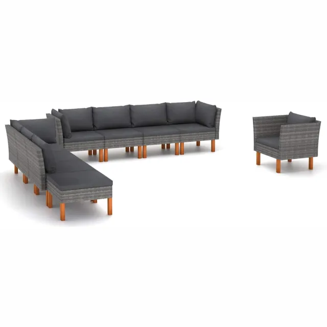 vidaXL 9-delige Loungeset poly rattan en eucalyptushout grijs, foto 2