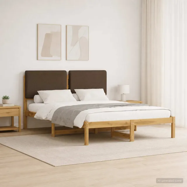 vidaXL Bedframe met gestoffeerd hoofdbord Whitewash en taupe Bruin