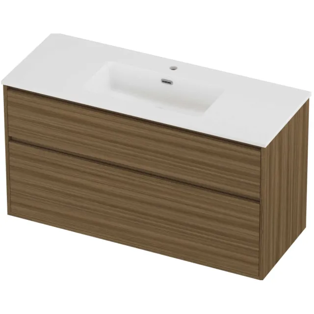 Proline Tribute Badmeubelset Porselein Elegant 1 Gat 120x46x67 cm Mat White Caramel Walnut Houtlook