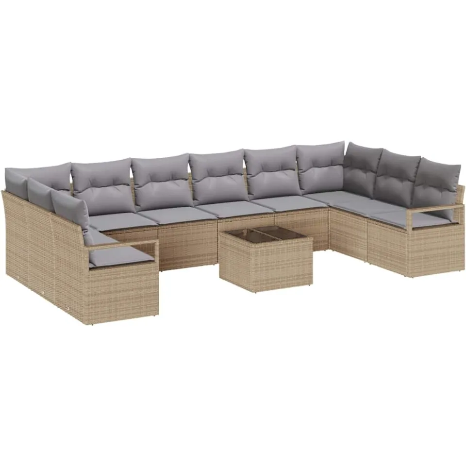 vidaXL Bankstel 11 st Beige poly rattan