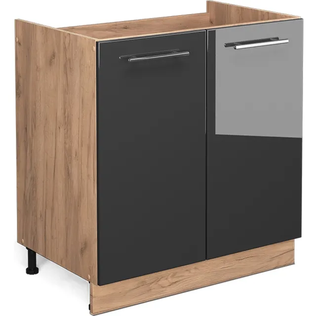 Vicco Fame-Line Wastafelkast – 80 cm, WB Eik Antraciet Hoogglans Antraciet Hoogglans/Goudkleurig Eiken