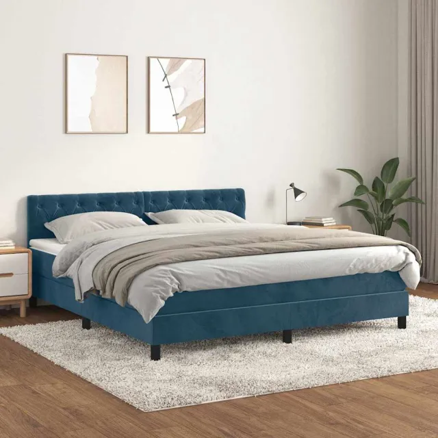 vidaXL Boxspring met matras fluweel donkerblauw 160x200 cm blauw