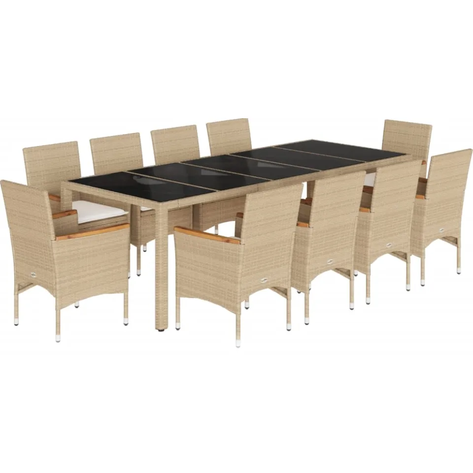vidaXL 11-delige Tuinset met kussens poly rattan en glas beige, foto 3