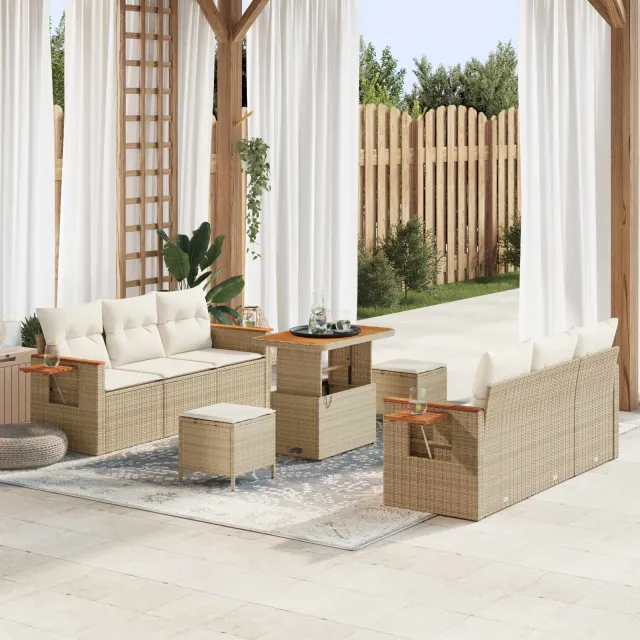 vidaXL Tuinbankenset 9 st Beige poly rattan, foto 2