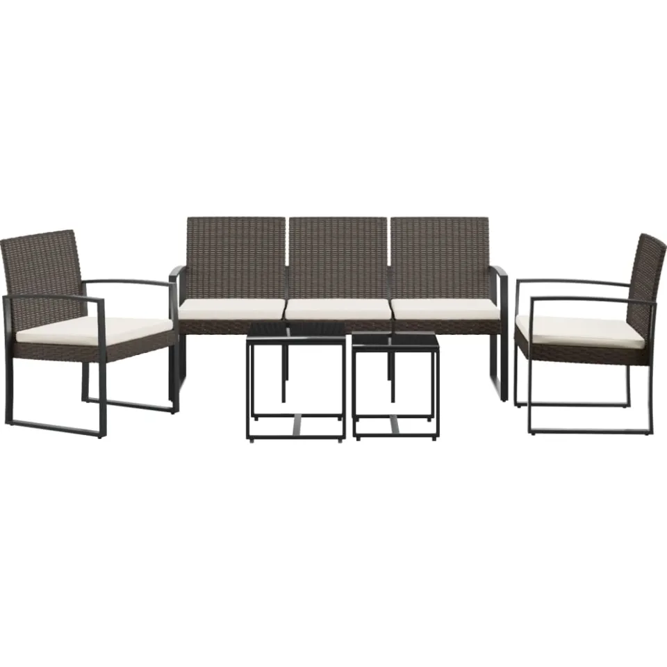 vidaXL 5-delige Tuinset met kussens polypropeen rattan bruin