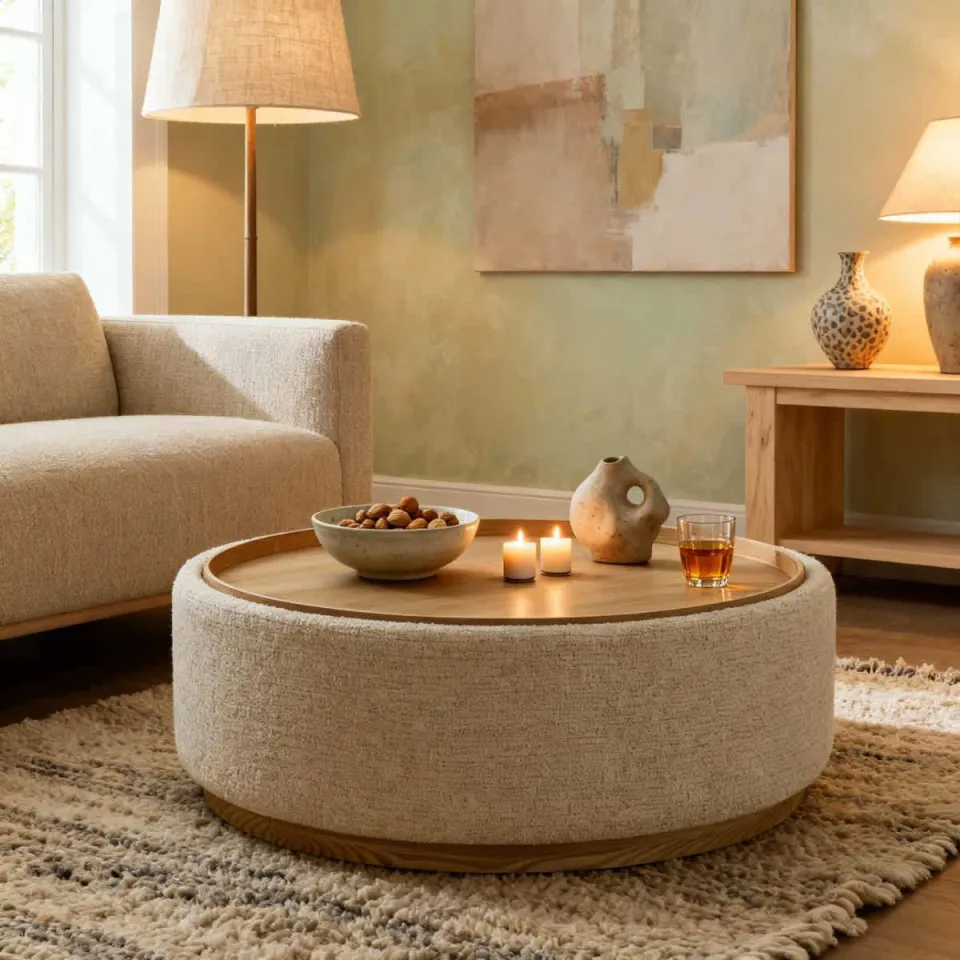 Giga Meubel Salontafel Marcia - Rond Beige/Naturel - Incl. Opbergruimte - Ø83cm, foto 2