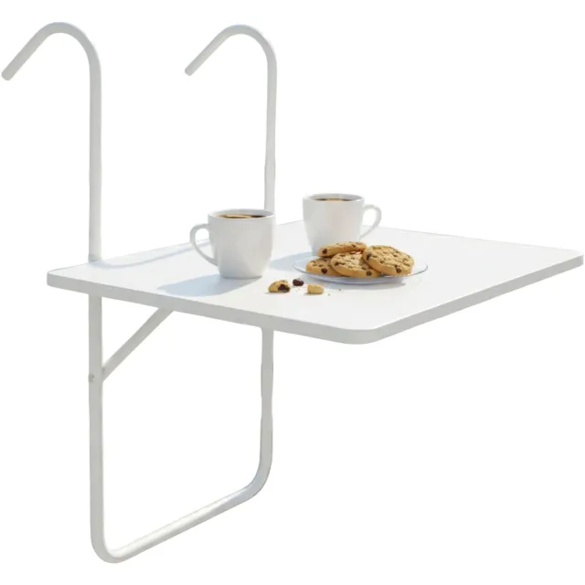 Gerimport Balkontafel - wit - inklapbaar tafeltje voor een balkon railing - 60 x 40 cm