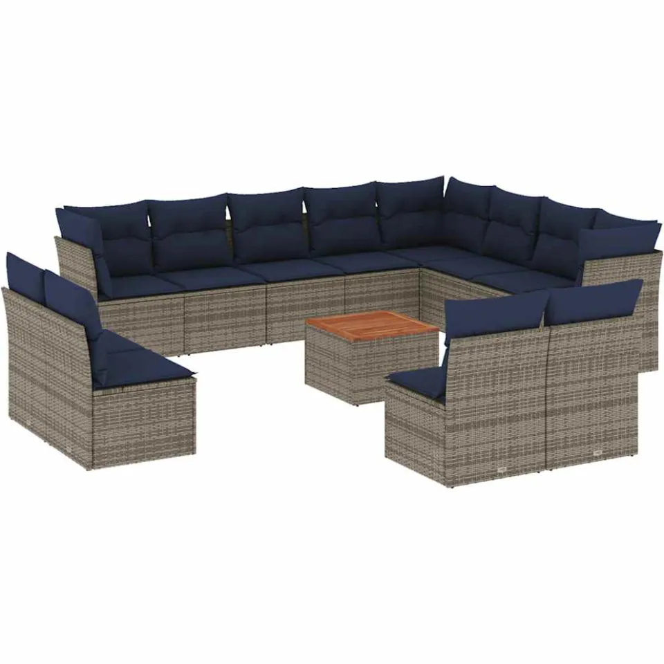 vidaXL 13-delige Loungeset met kussens poly rattan grijs, foto 3