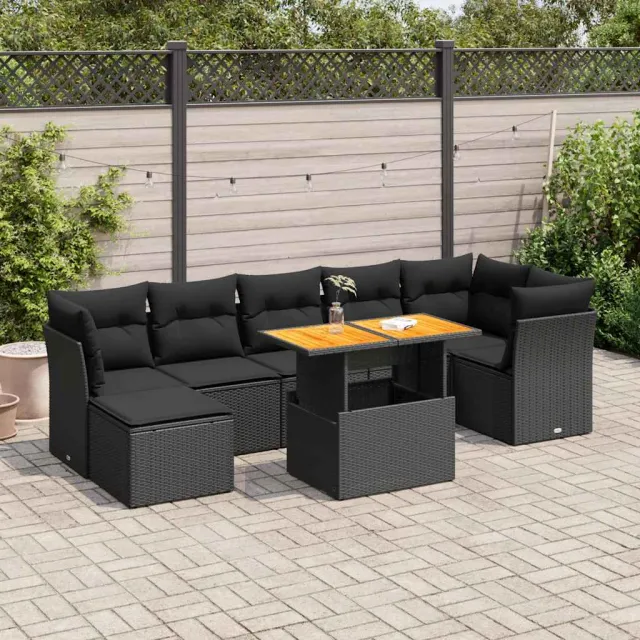 vidaXL 8-delige Loungeset met kussens poly rattan zwart, foto 2