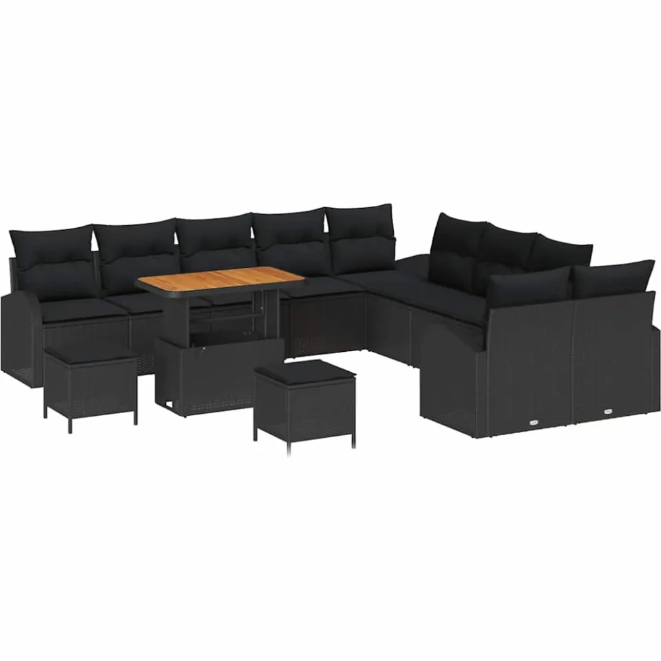 vidaXL Tuinbankenset 13 st Zwart poly rattan, foto 4