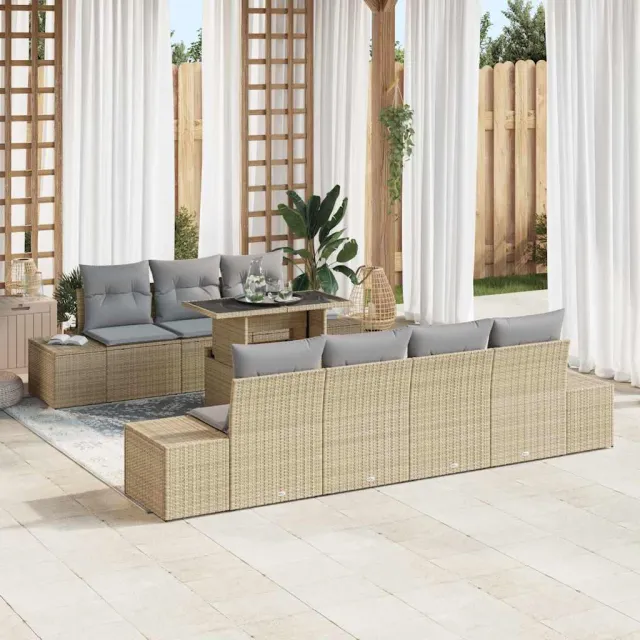 vidaXL Bankstel 8 st Beige en Licht Grijs 100 x 55 x 73 cm poly rattan