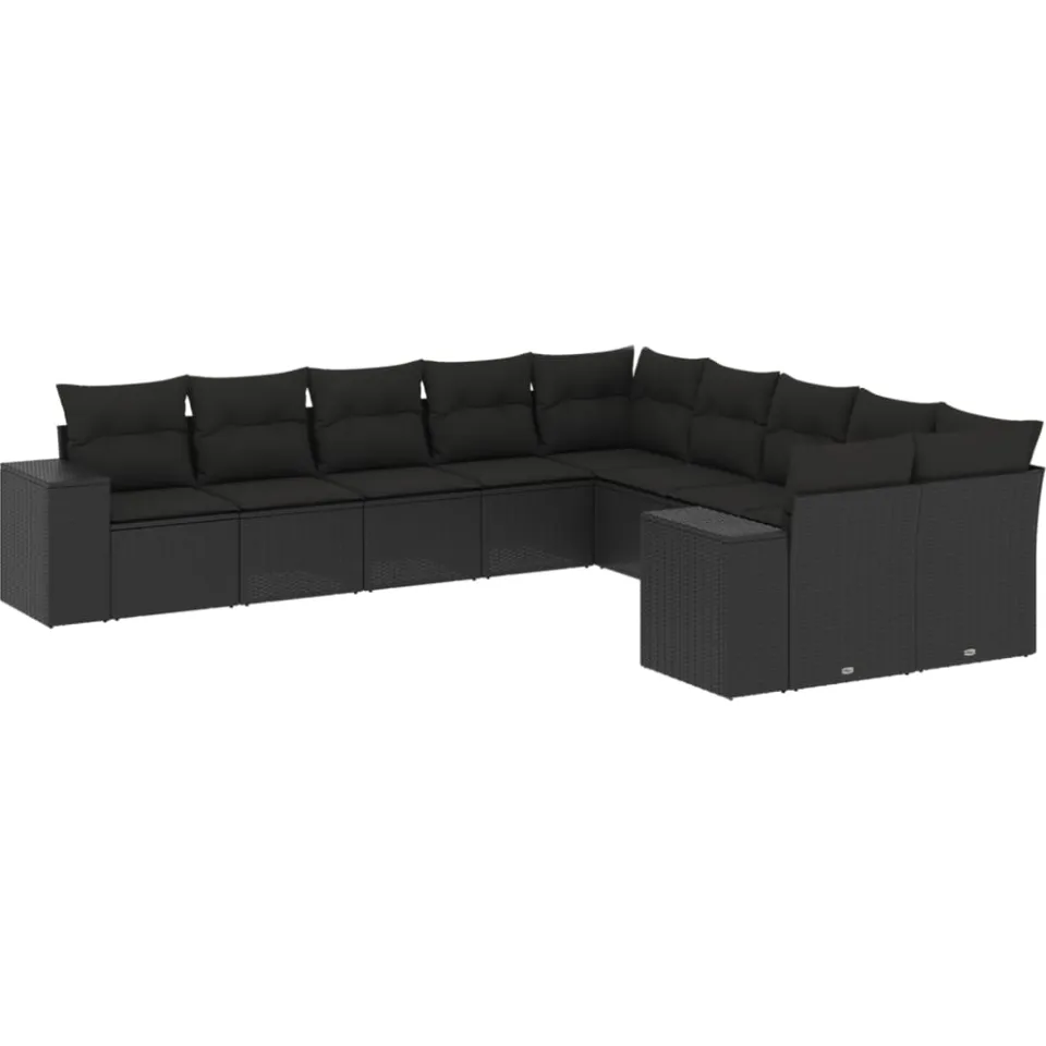 vidaXL 10-delige Loungeset met kussens poly rattan zwart, foto 3