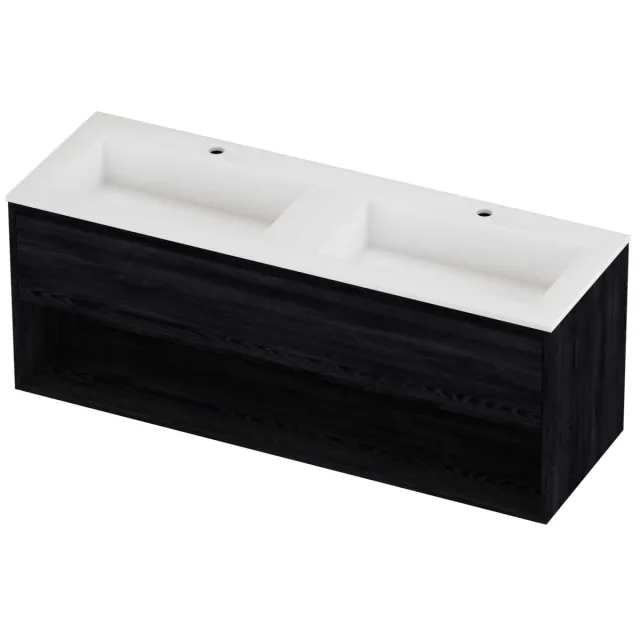 Proline Aristo Badmeubelset Polystone Elegant Schap 140x46x54 cm Mat White Black Oak Eiken