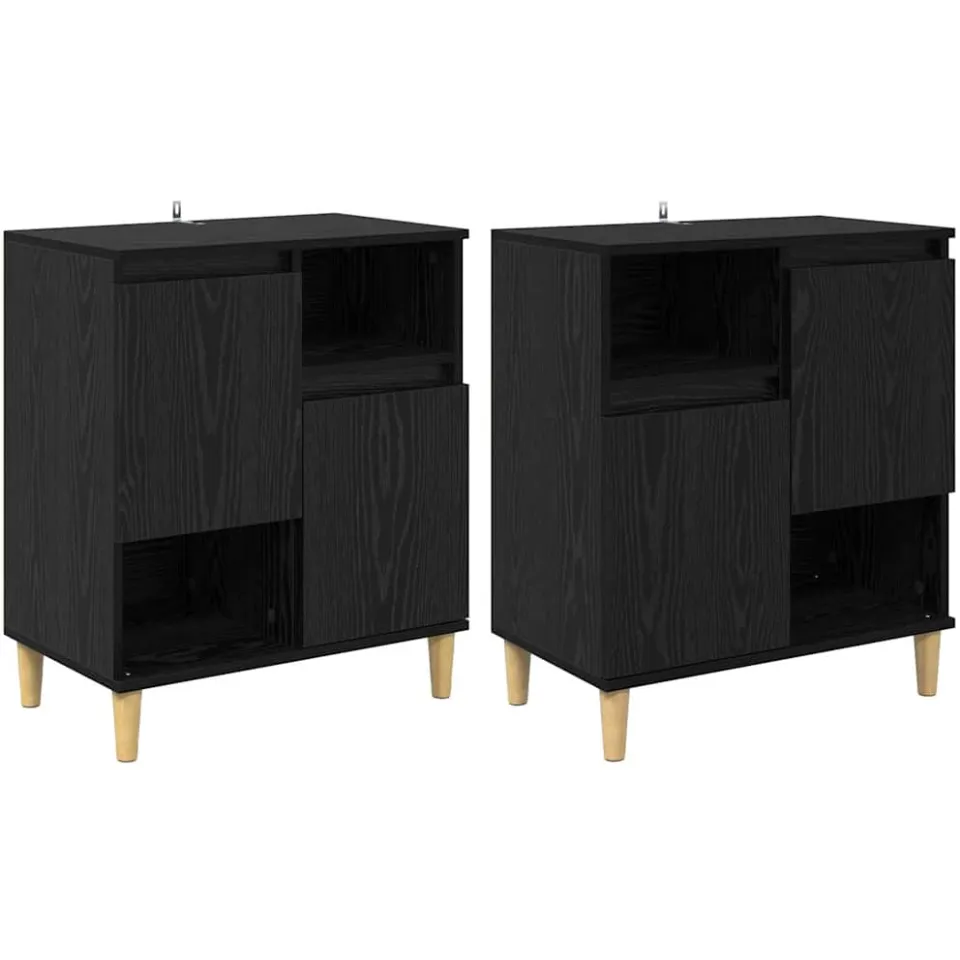 vidaXL Dressoirs 2 st Zwart Eiken 60 x 35 x 70 cm Bewerkt hout, foto 3