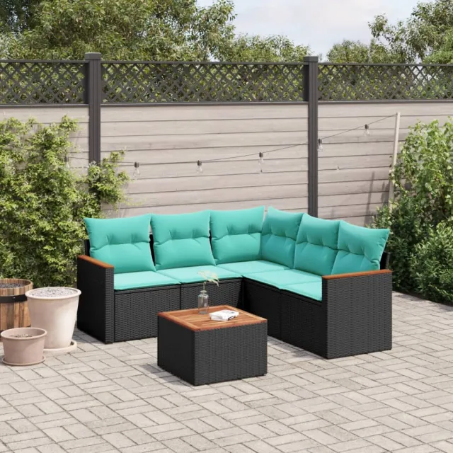 vidaXL 6-delige tuinbankset met kussens van zwart polyrotan, foto 2