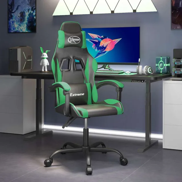 vidaXL Gamestoel draaibaar kunstleer zwart en groen, foto 2