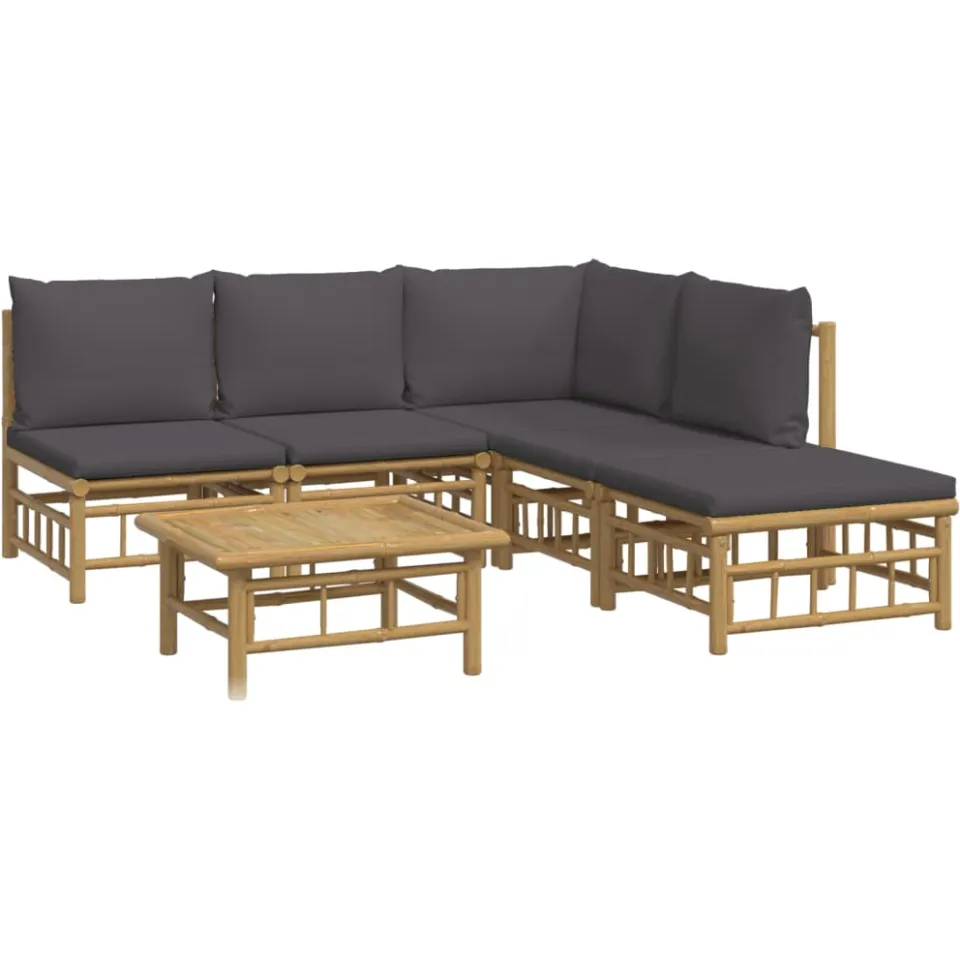 vidaXL 6-delige Loungeset met kussens bamboe donkergrijs Bruin