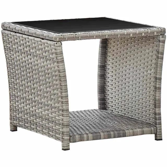 vidaXL Salontafel 45x45x40 cm poly rattan en glas grijs, foto 2