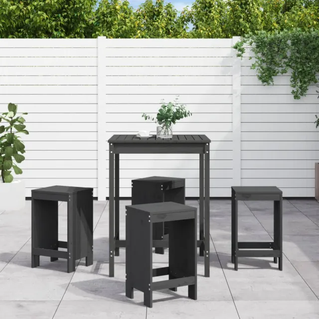 vidaXL 5-delige Tuinbarset massief grenenhout grijs, foto 2