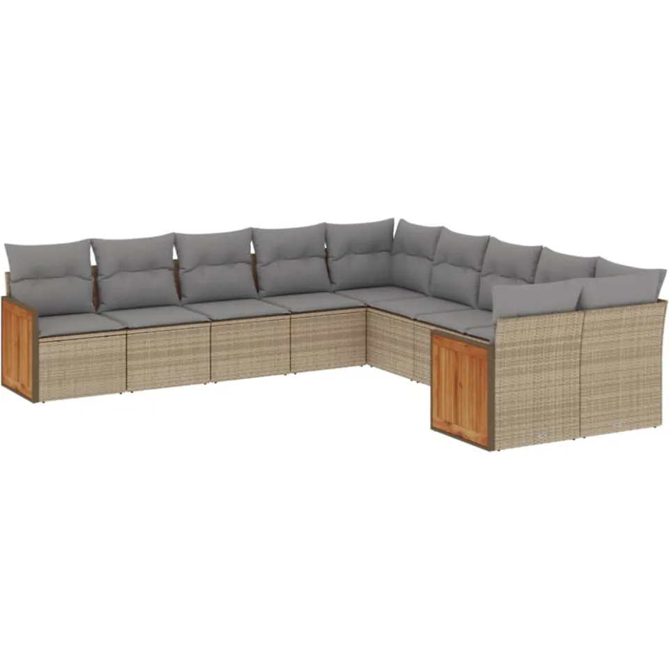 vidaXL 10-delige Loungeset met kussens poly rattan beige, foto 3