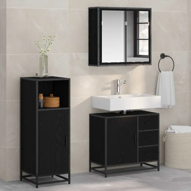 vidaXL Badkamermeubelset 3 st Zwart Eiken 65 x 33 x 60 cm Bewerkt hout, foto 2