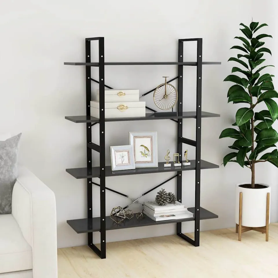 vidaXL Boekenkast met 4 schappen 100x30x140 cm bewerkt hout grijs, foto 3