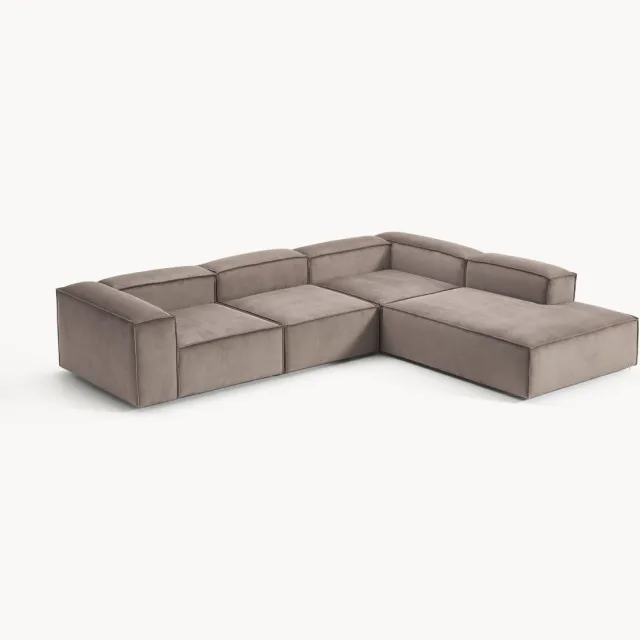 Westwing Collection XL modulaire hoekbank van ribfluweel Lennon (4-zits) Taupe