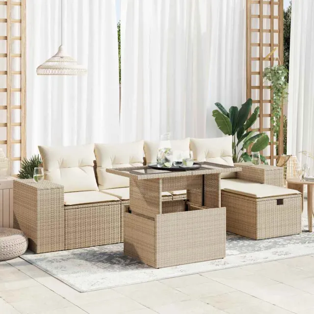 vidaXL 6-delige Loungeset met kussens poly rattan beige, foto 2