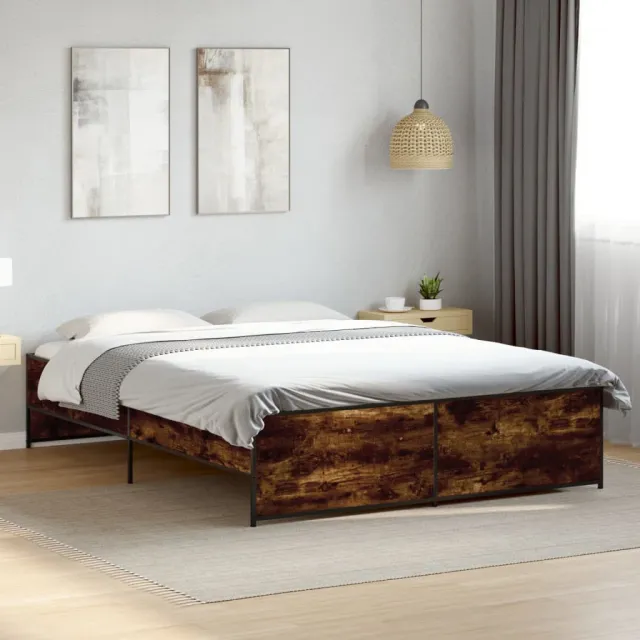 vidaXL Bedframe bewerkt hout metaal gerookt eikenkleurig 160x200 cm
