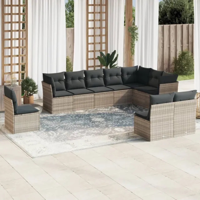 vidaXL 10-delige Loungeset met kussens poly rattan lichtgrijs grijs, foto 2