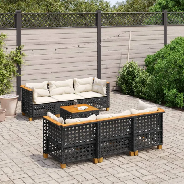 vidaXL 7-delige Loungeset met kussens poly rattan zwart, foto 2