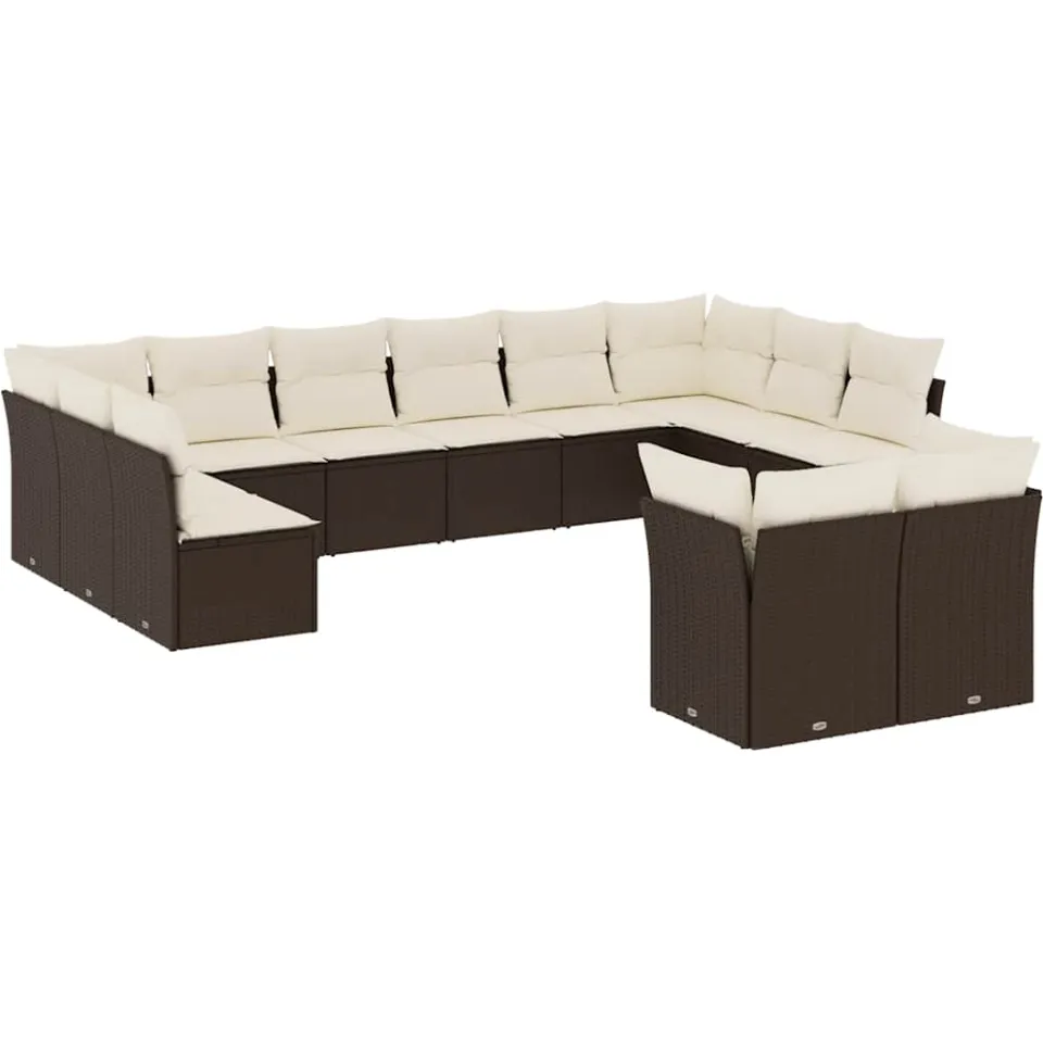 vidaXL 12-delige Loungeset met kussens poly rattan bruin