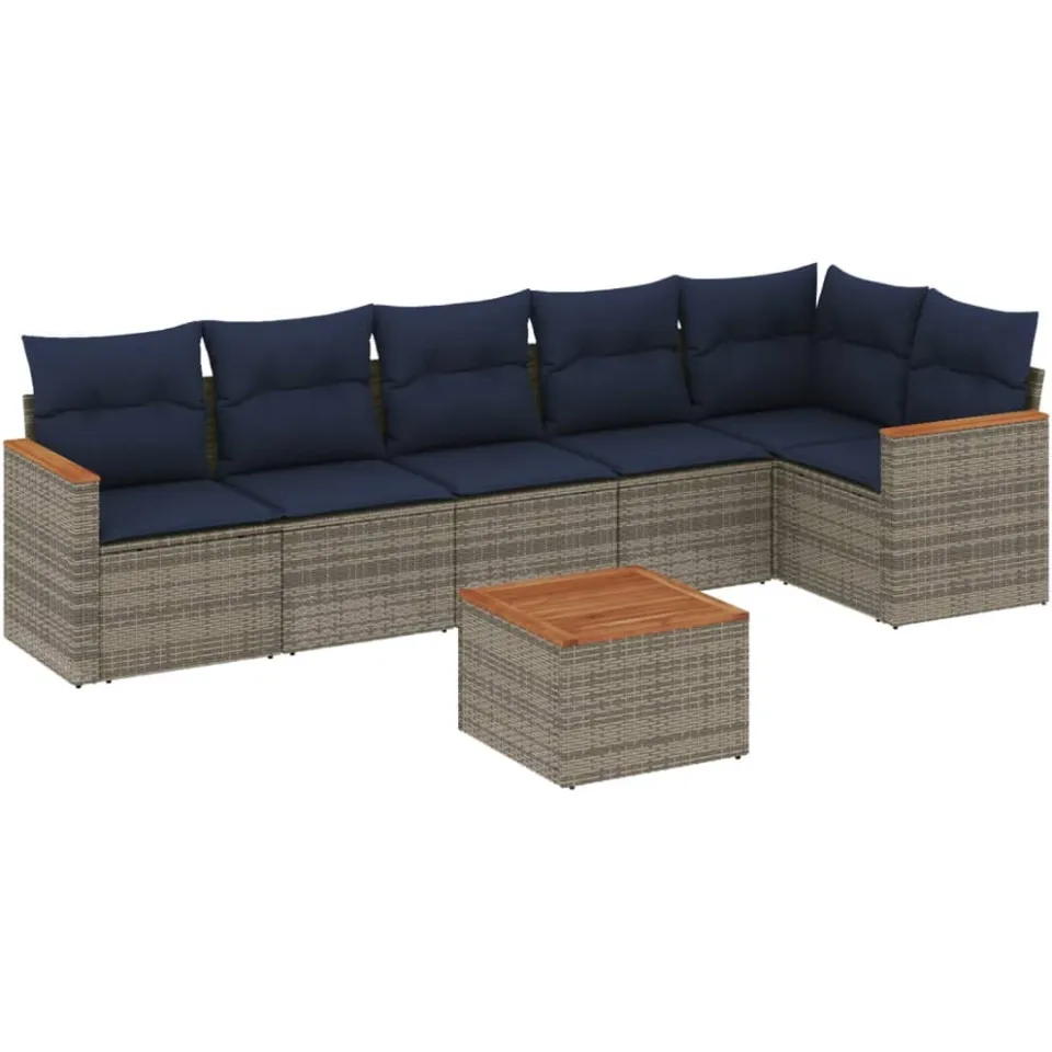 vidaXL 7-delige tuinbankset met kussens, grijs polyrotan, foto 3