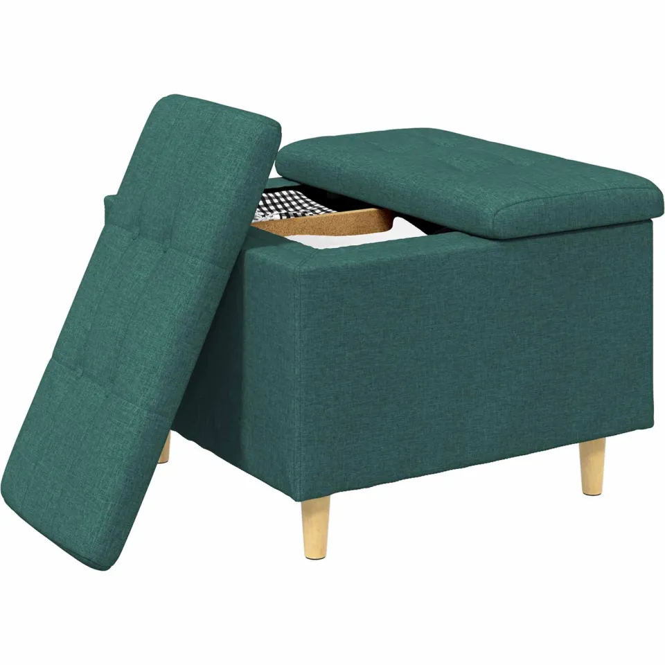 vidaXL Ottoman met Opbergruimte Donkergroen 60 x 60 x 45 cm Stof groen, foto 3