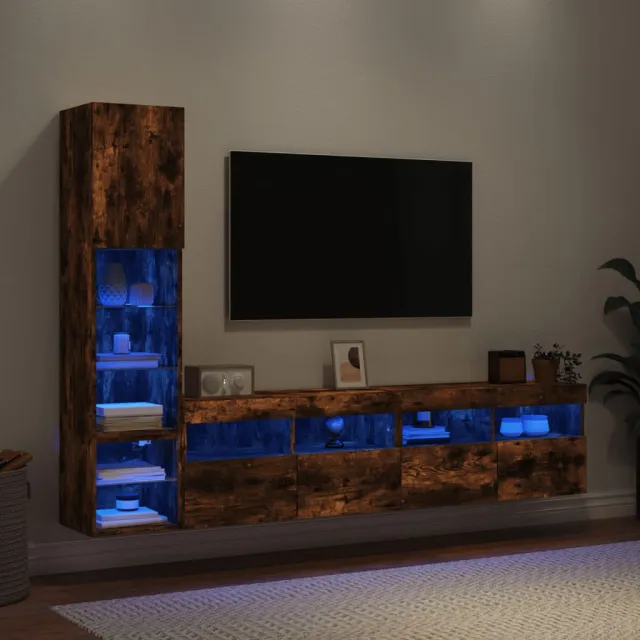 vidaXL 8-delige tv-wandmeubelset met LED bewerkt hout gerookt eiken, foto 2