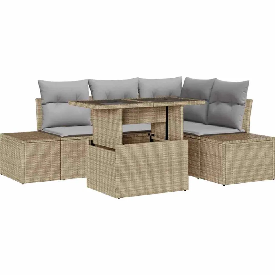 vidaXL Tuin Sofa Set 5 st Beige poly rattan