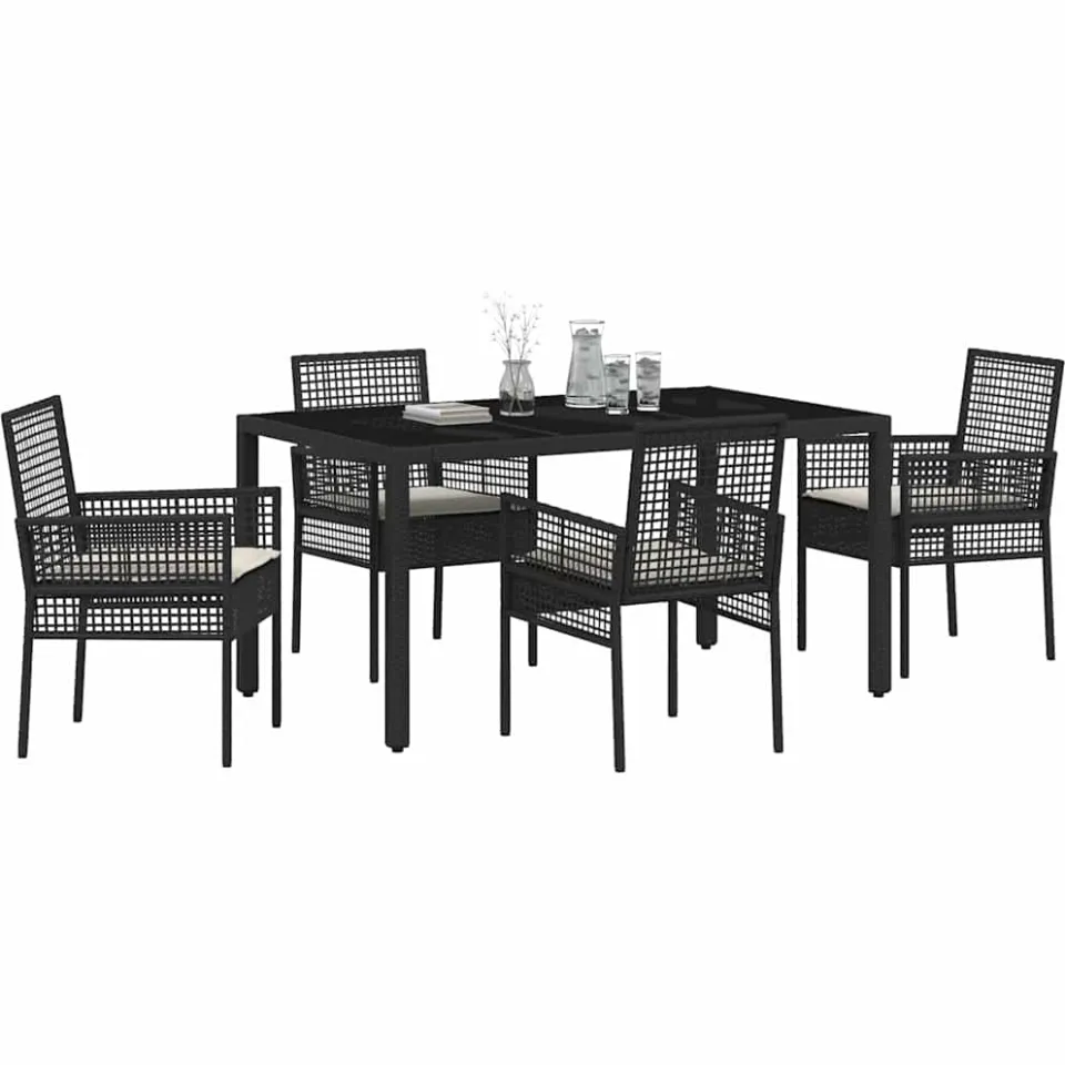 vidaXL Tuin eettafelset 5 st Zwart poly rattan
