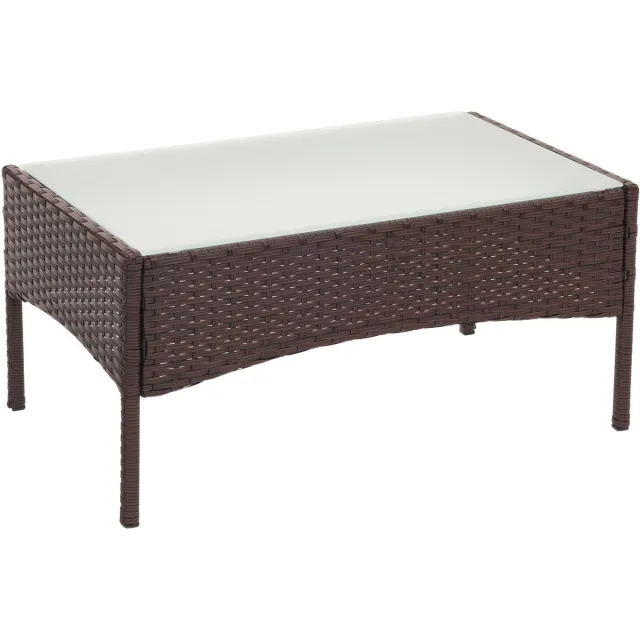 MCW Polyrotan tuintafel Halden, bijzettafel met glazen blad ~ bruin gemêleerd