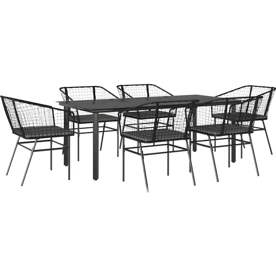 vidaXL 7-delige Tuinset met kussens poly rattan glas zwart
