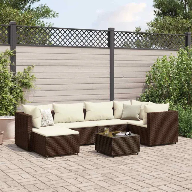 vidaXL 7-delige Loungeset met kussens poly rattan bruin, foto 2
