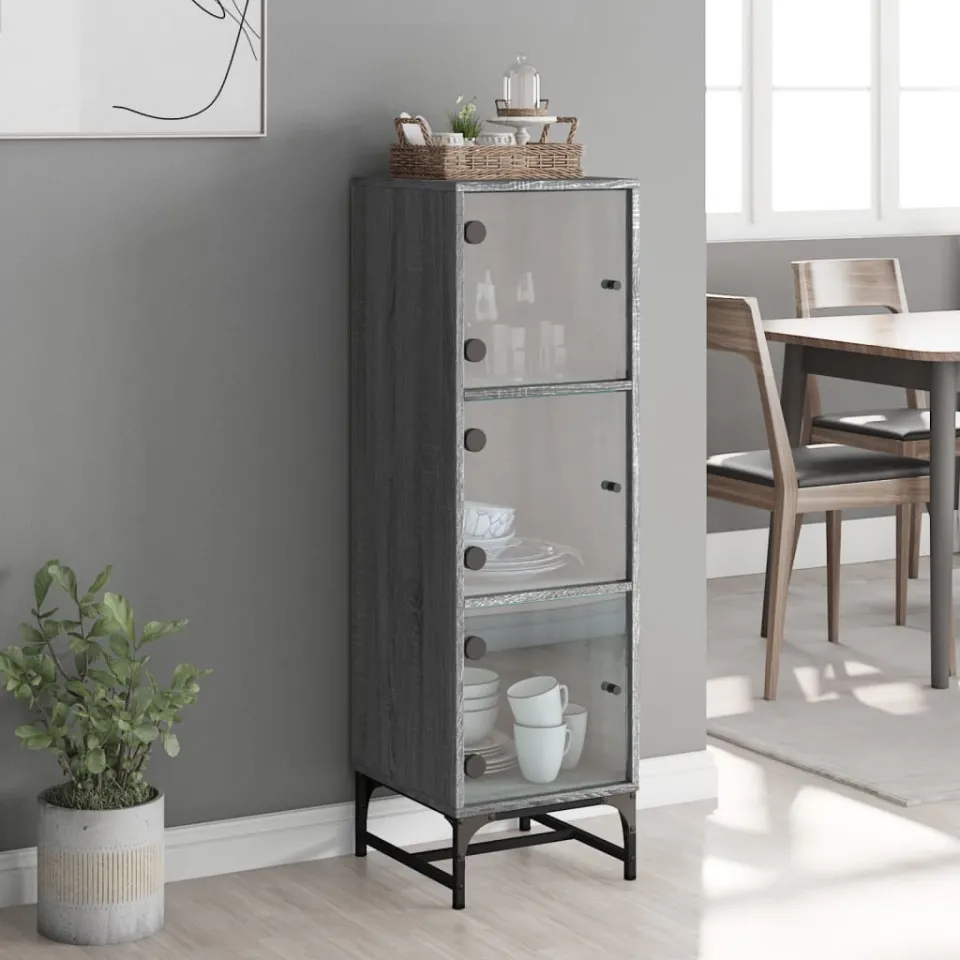 vidaXL Hoge kast met glazen deuren 35x37x120 cm grijs sonoma eiken, foto 2