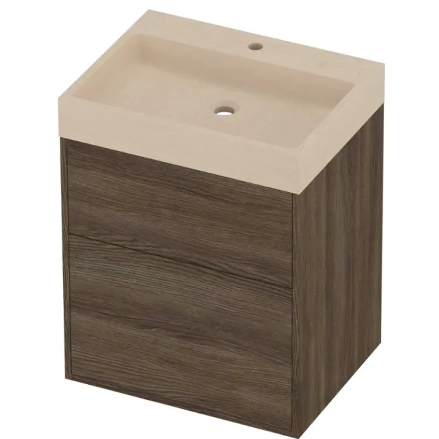 Proline Evoli Badmeubelset Hardsteen Loft 1 Kraangat Voor Grepen 60x46x75 cm Sand Stone Vital Oak Eiken