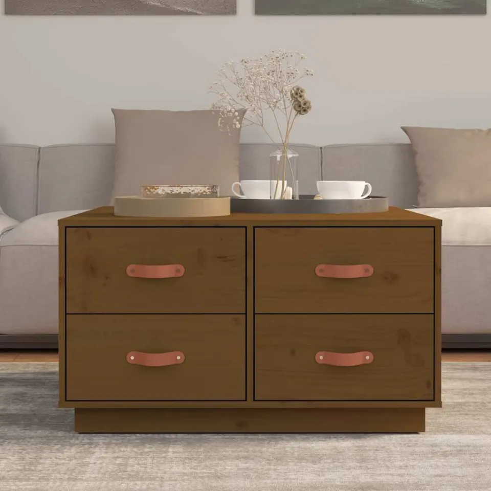 vidaXL Salontafel 80x80x45 cm massief grenenhout honingbruin bruin, foto 3