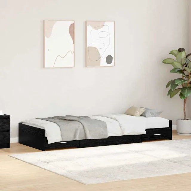 vidaXL Bedframe met lade Zwart Eiken 100 x 200 cm Bewerkt hout