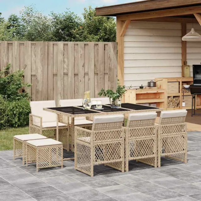vidaXL 11-delige Tuinset met kussens poly rattan beige, foto 2